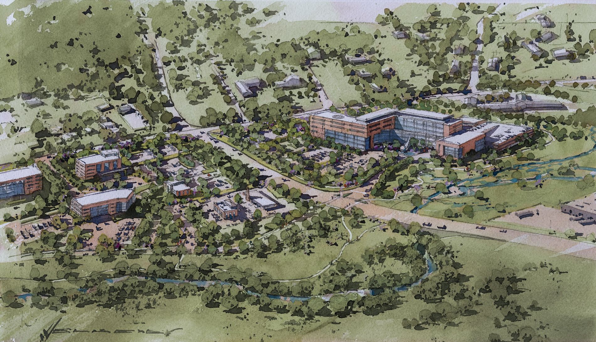 watercolor sketch campus plan hospital east hempfield